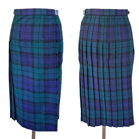 Vintage Ben Nevis Women's Wool Kilt Pleated Tartan Midi Skirt Blue Green - Picture 1 of 12